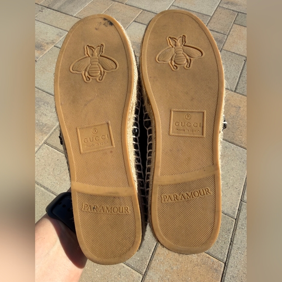Gucci Black Leather Espadrilles with Gold Accents - Picture 7 of 9